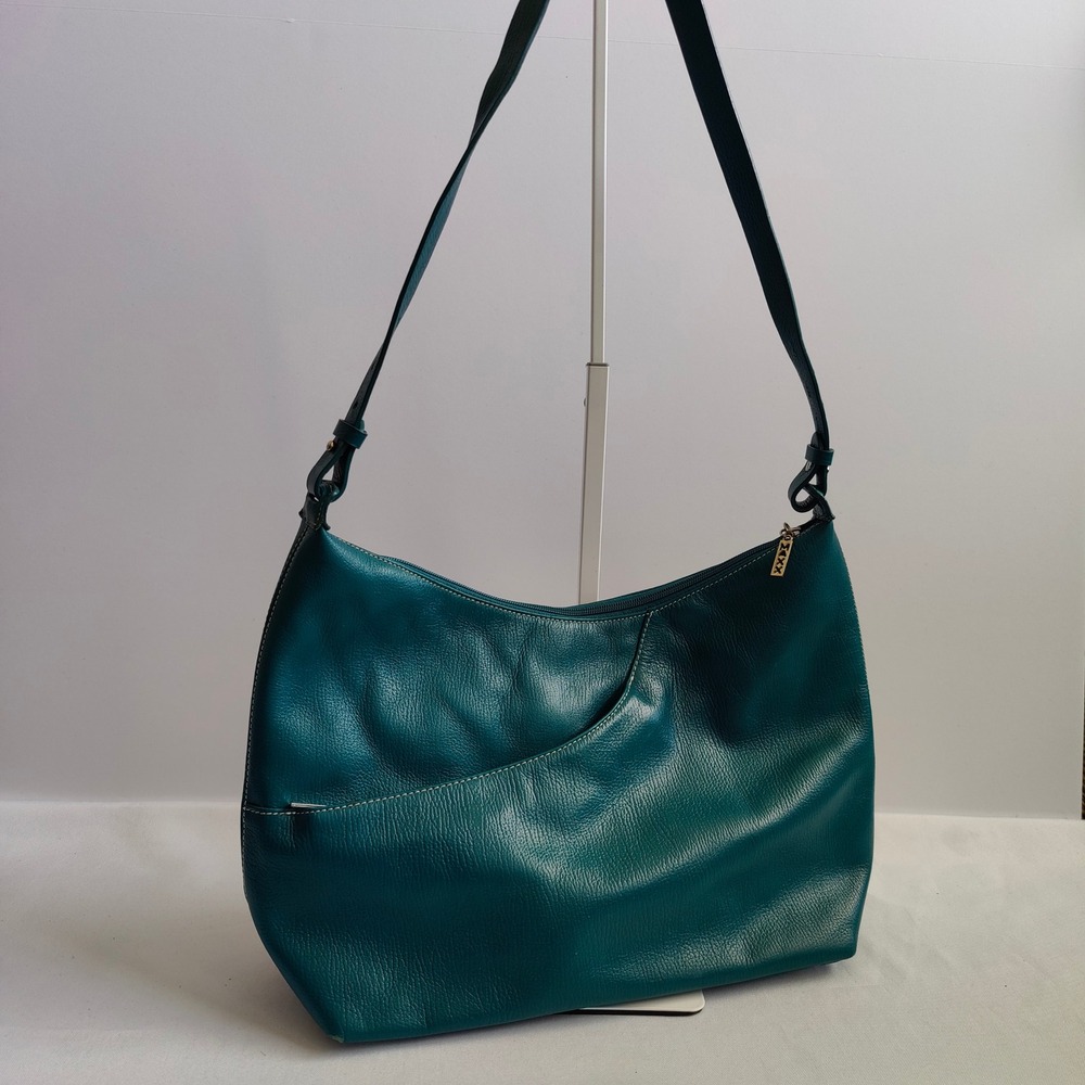 Y2K Maxx New York Teal Green Pebbled Leather Hobo Shoulder Bag Paisley Lining